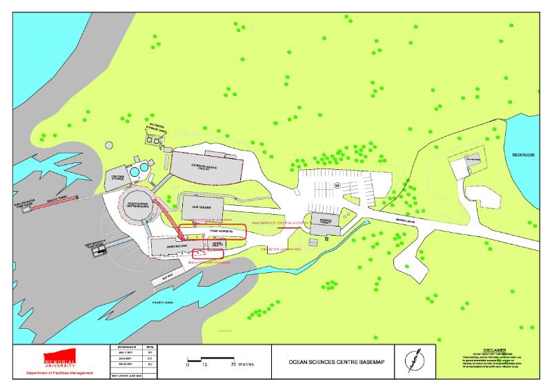 Map of work area at Ocean Sciences Centre